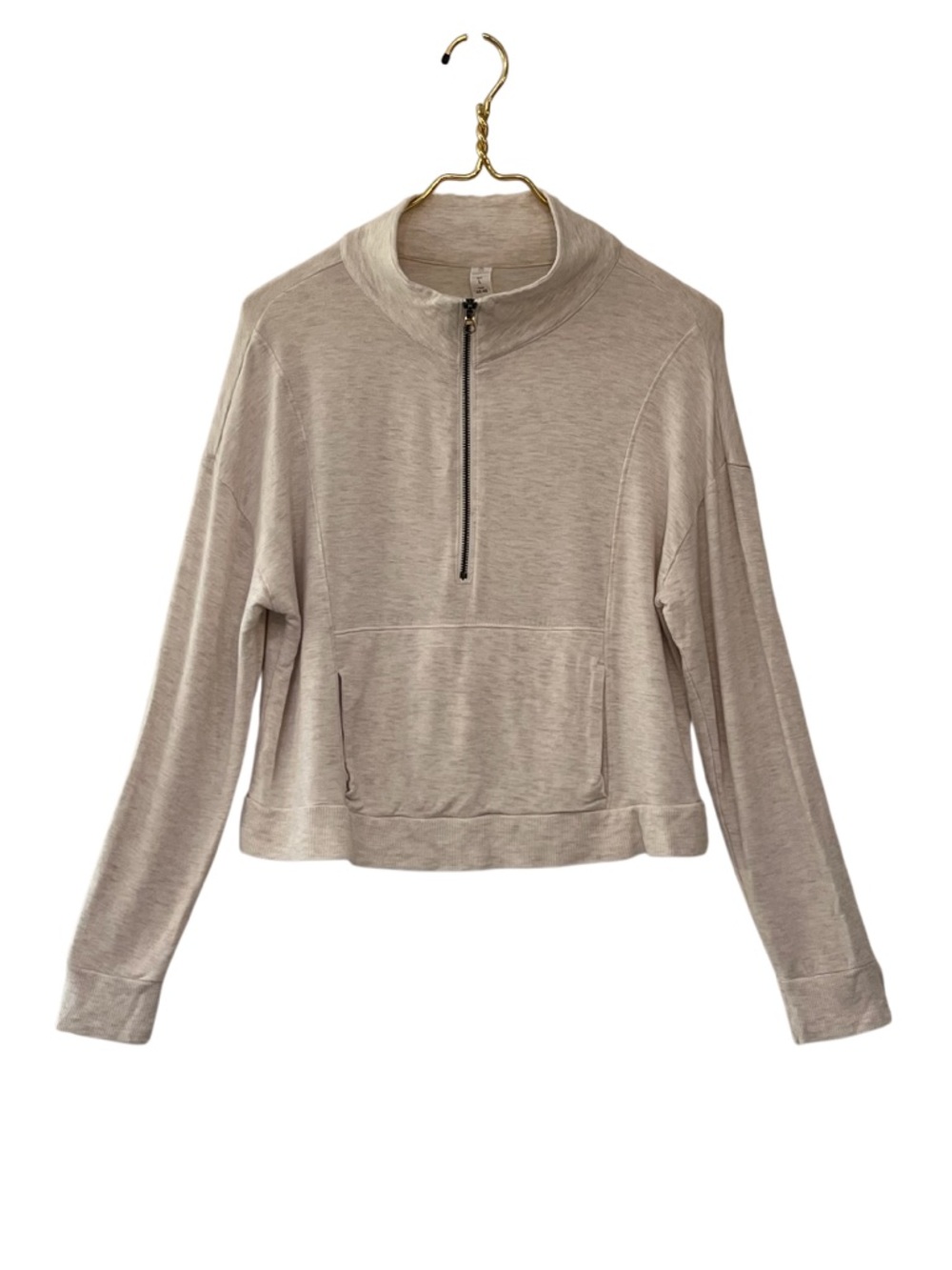 Balance Collection Julia Cropped Half Zip Pullover Heather Oatmeal French Terry - Picture 2 of 8